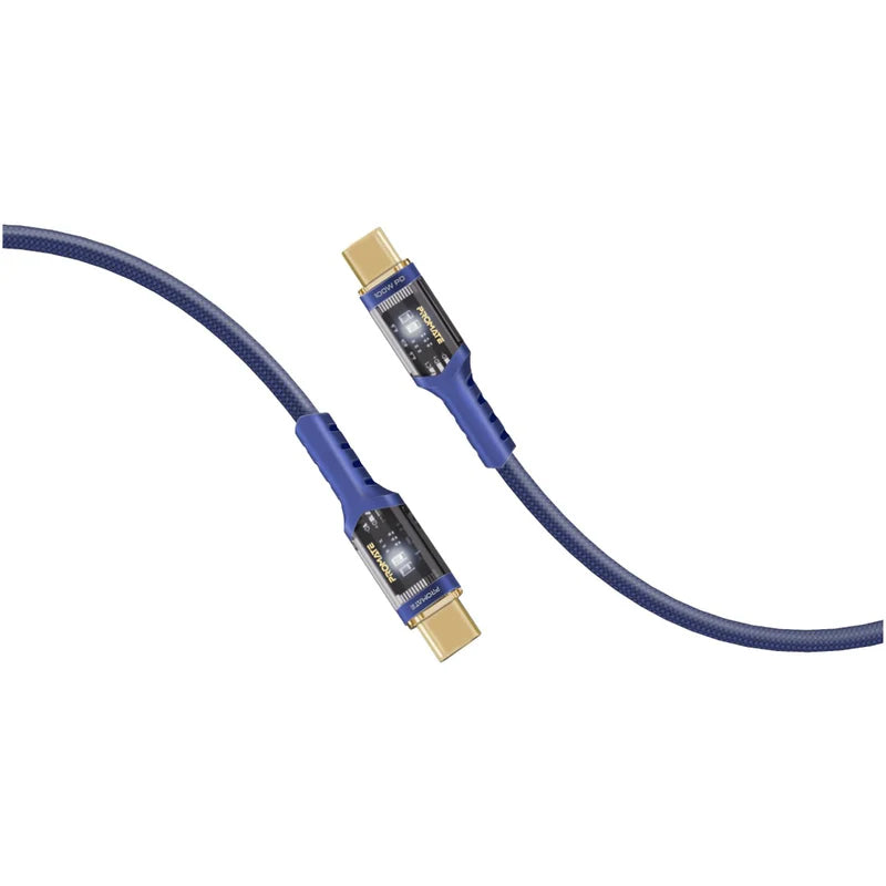 Promate LucidLine-CC120 Navy USB-C to USB-C 100W LED Fast Charging Cable LUCIDLINE-CC120.NAVY 6959144065670