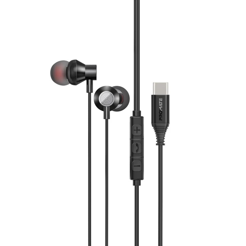 Promate Silken-C Black USB-C Wired Earphones SILKEN-C.BLACK 6959144064093