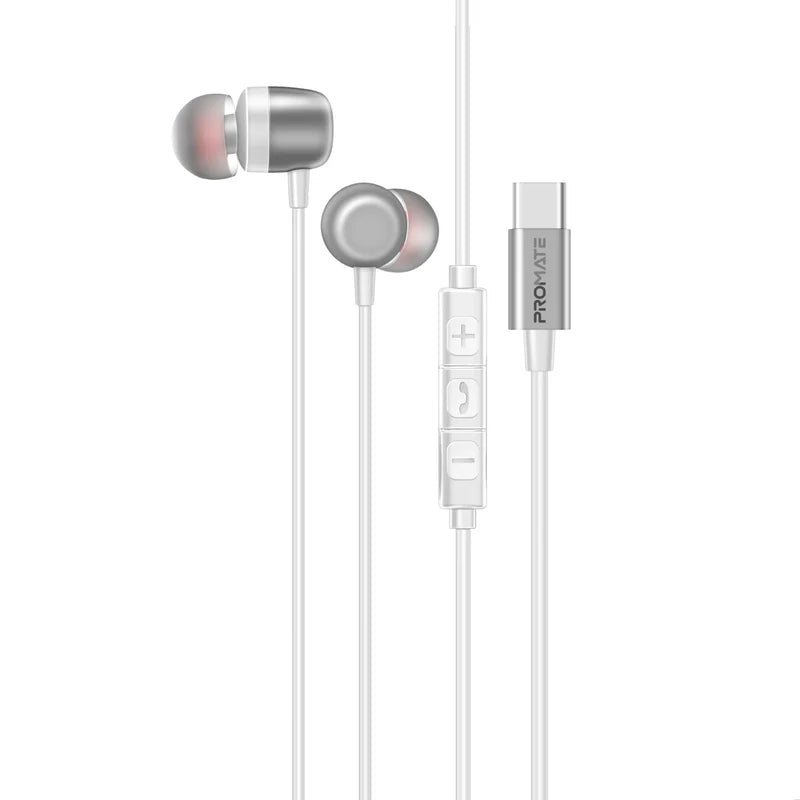 Promate Silken-ENC White USB-C Wired ENC Earphones SILKEN-ENC.WHITE 6959144068312