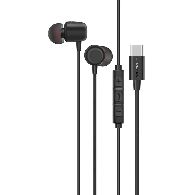 Promate Silken-ENC Black USB-C Wired ENC Earphones SILKEN-ENC.BLACK 6959144068305