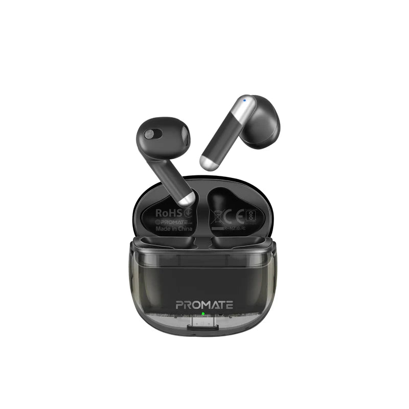 Promate TransPods Black Transparent TWS Earbuds Bluetooth 5.3 6959144064635