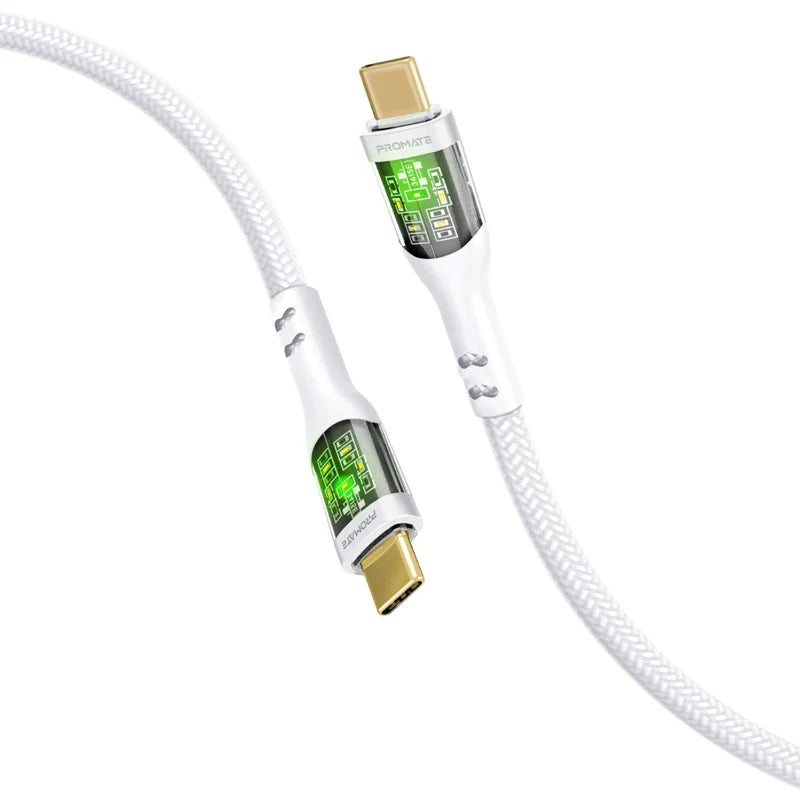 Promate TransLine-CC200 White USB-C to USB-C 60W LED Fast Charging Cable TRANSLINE-CC200.WHITE 6959144064888