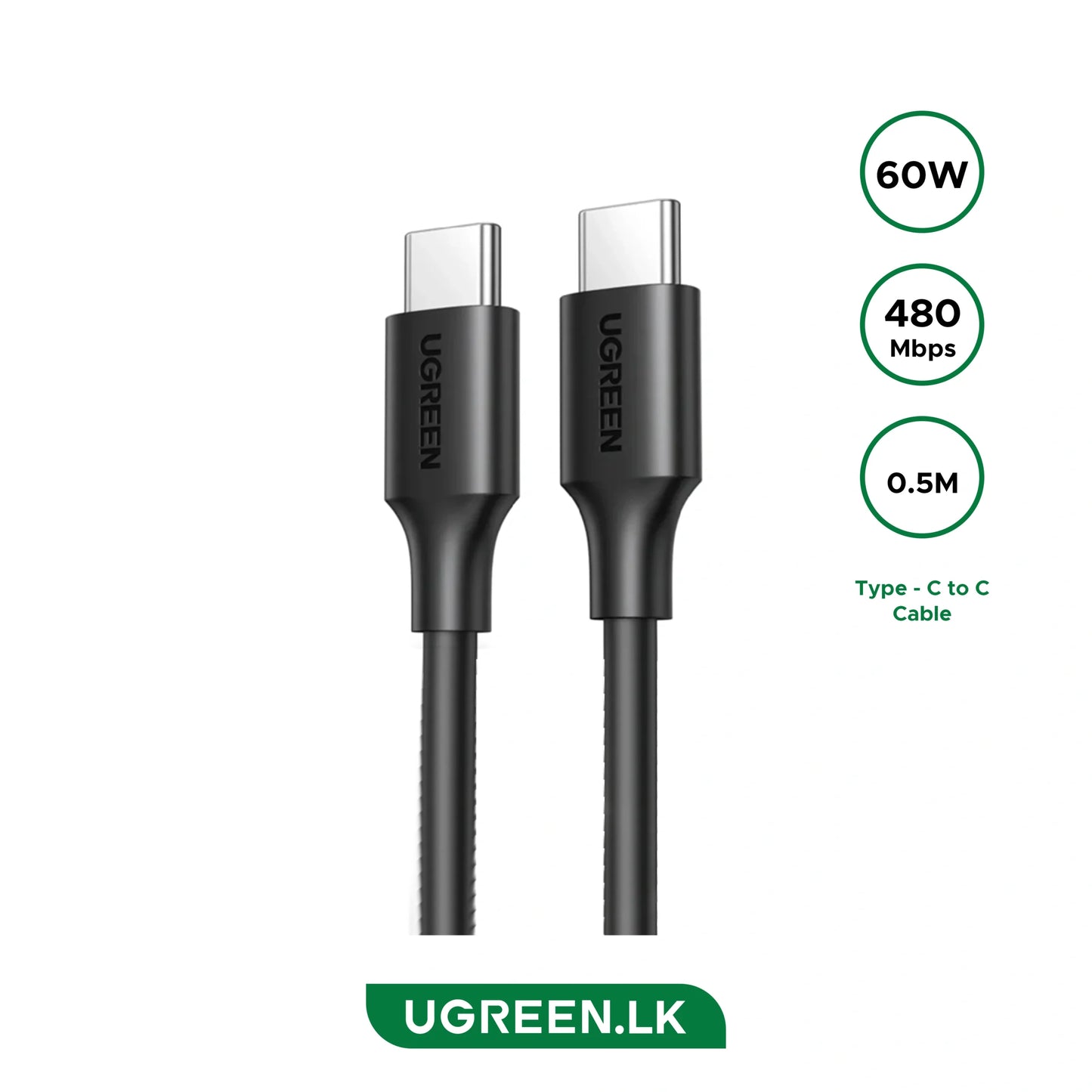 UGREEN 60W Type C to Type C Cable – US286 – 50996 - 50997- 60518 - 50998 - 10306 - 60520 - 60788 – 1 Year Warranty