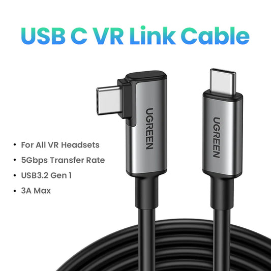 UGREEN Angled USB-C to USB-C VR Link Cable, Compatible with Oculus Quest 2, Pico 4 and PC/Steam VR - 90629