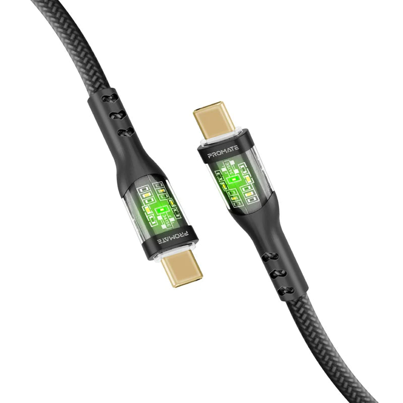 Promate TransLine-CC Black USB-C to USB-C 60W LED Cable TRANSLINE-CC.BLACK 6959144062976