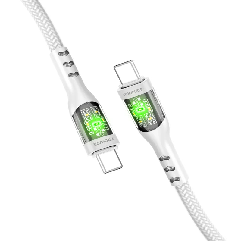 Promate TransLine-CC White USB-C to USB-C 60W LED Cable TRANSLINE-CC.WHITE 6959144062983