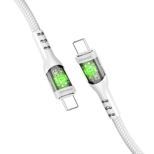 Promate TransLine-CC White USB-C to USB-C 60W LED Cable TRANSLINE-CC.WHITE 6959144062983