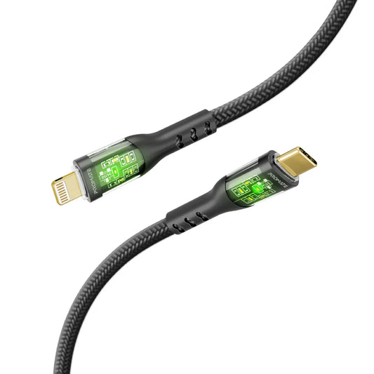 Promate TransLine-Ci Black USB-C to Lightning 27W LED Cable TRANSLINE-CI.BLACK 6959144062952