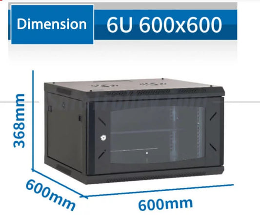 EUSSONET EU-EWM6606B 6U Wall Mount Network Rack Cabinet 600x600mm, Glass Front Door, Cooling Fan