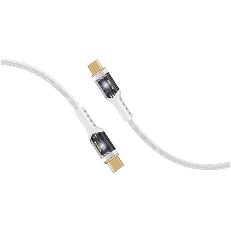 Promate LucidLine-CC120 White USB-C to USB-C 100W LED Fast Charging Cable LUCIDLINE-CC120.WHITE 6959144065663