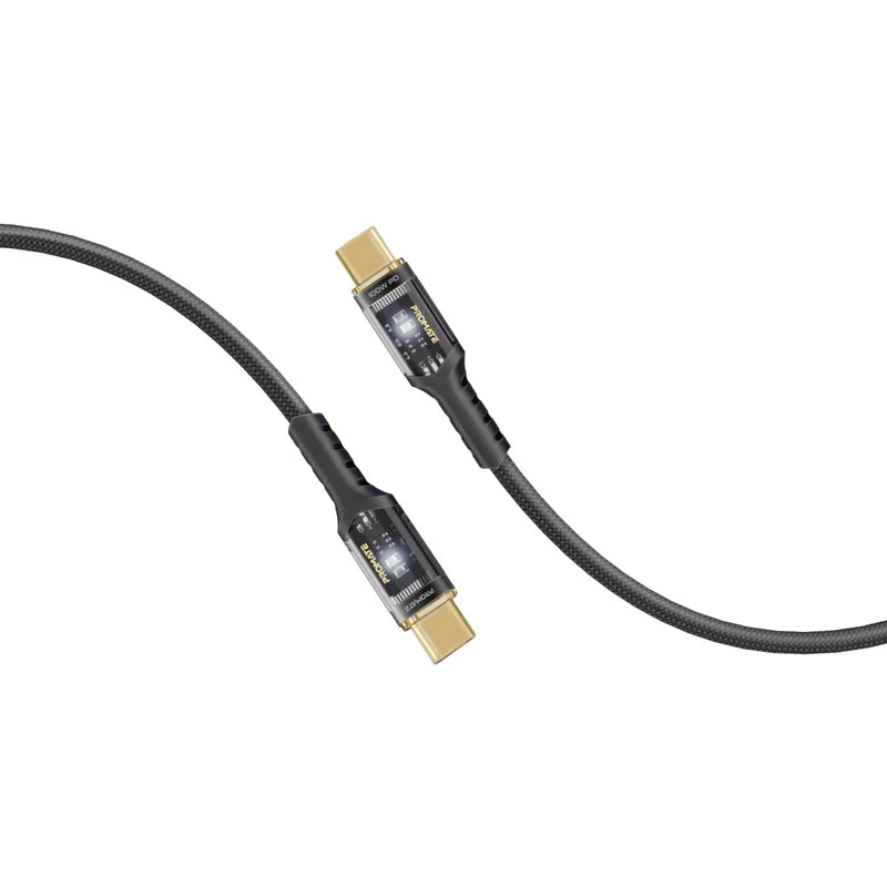 Promate LucidLine-CC120 Black USB-C to USB-C 100W LED Fast Charging Cable LUCIDLINE-CC120.BLACK 6959144065656