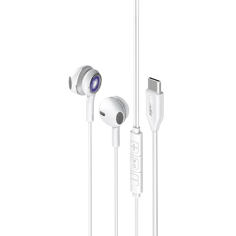 Promate LumiBuds-C Silver USB-C Wired Earphones LUMIBUDS-C.SILVER 6959144064314