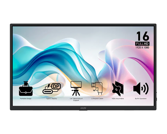 MSI PRO MP165 E6 (15.6") Portable – FHD IPS Monitor, HDMI & USB-C, 60Hz