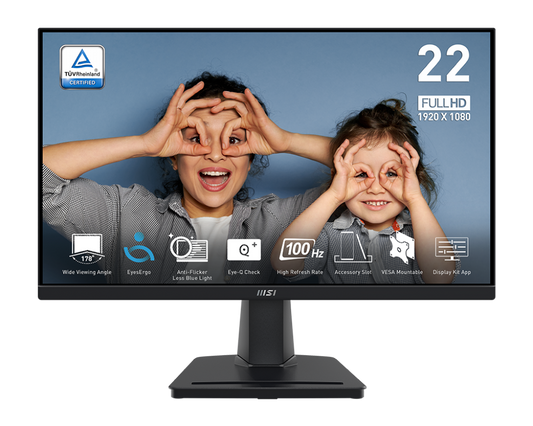 MSI PRO MP225V (21.5") – FHD 100Hz EyesErgo Business Monitor, Eye Care Display