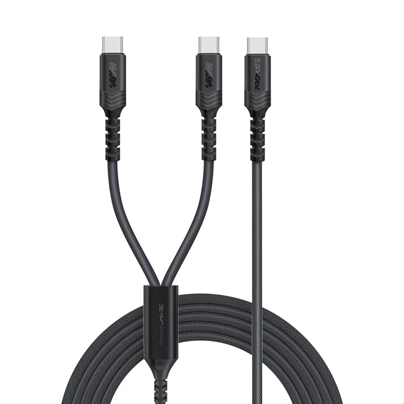 Promate PowerLink-3C Black 140W Dual USB-C Charging Cable POWERLINK-3C.BLACK 6959144068329