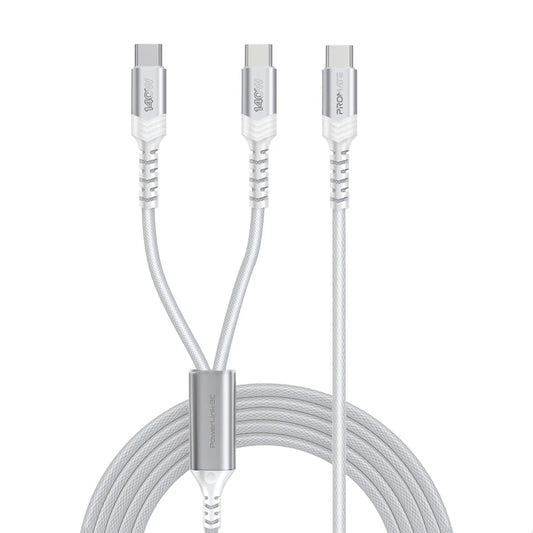 Promate PowerLink-3C White 140W USB-C to Dual USB-C Charging Cable POWERLINK-3C.WHITE 6959144068336