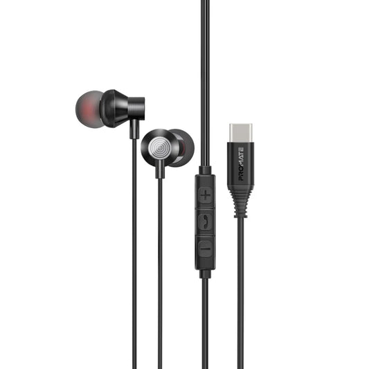 Promate Silken-C Black USB-C Wired Earphones SILKEN-C.BLACK 6959144064093