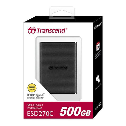 Transcend ESD270C TS500GESD270C 500GB USB-C & USB-A Portable SSD External Solid State Drive 520MB/s