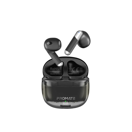 Promate TransPods Black Transparent TWS Earbuds Bluetooth 5.3 6959144064635