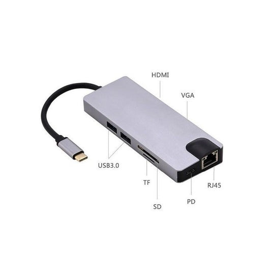 USB-C 8-in-1 4K Multiport Adapter HDMI VGA USB Hub SD TF PD