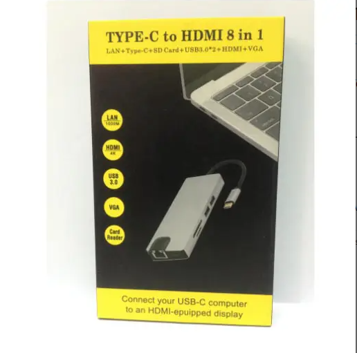 USB-C 8-in-1 Multiport Adapter HDMI 4K LAN RJ45 USB Hub