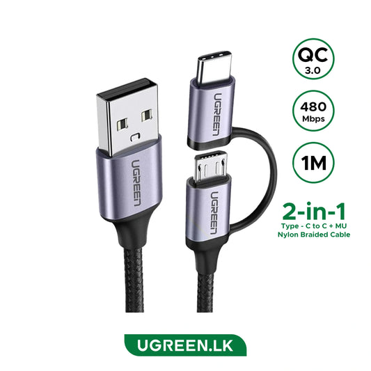 UGREEN 1 Meter 2in1 USB to Micro USB + Type-C Cable – US177 – 30875