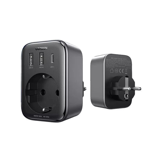 UGREEN 90613 30W Multi-Port Outlet Extender Charger – 1AC + 2 USB-A + 1 USB-C Fast Charging Power Hub