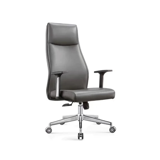 VALENCIA VL-HS-106 High-Back Chair Grey Leather Fixed Armrest Metal Legs