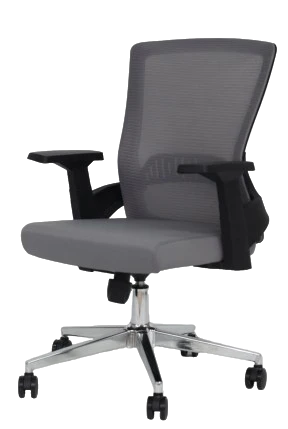 VALENCIA VL D12B Mid-Back Office Chair (D12B NEW) – Grey Fabric with Lumbar Support & Wooden Frame