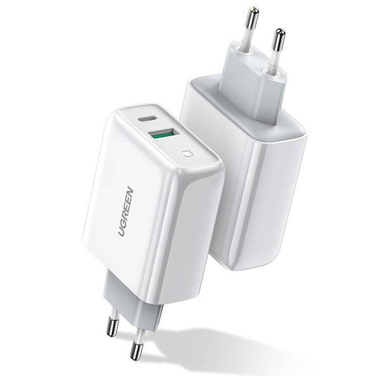 UGREEN 60468 36W Dual-Port USB Wall Charger (USB-C + USB-A) – Fast Charge Power Adapter