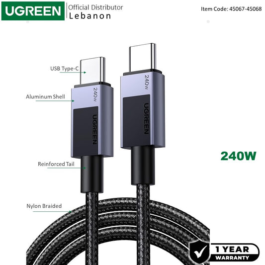 UGREEN USB-C to USB-C 240W Braided Cable & Aluminum Body - 45067 - 45068